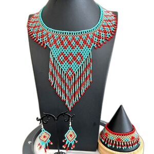NWT Hikuri Illinois Huichol Necklace Earring Bracelet Set - Seed bead